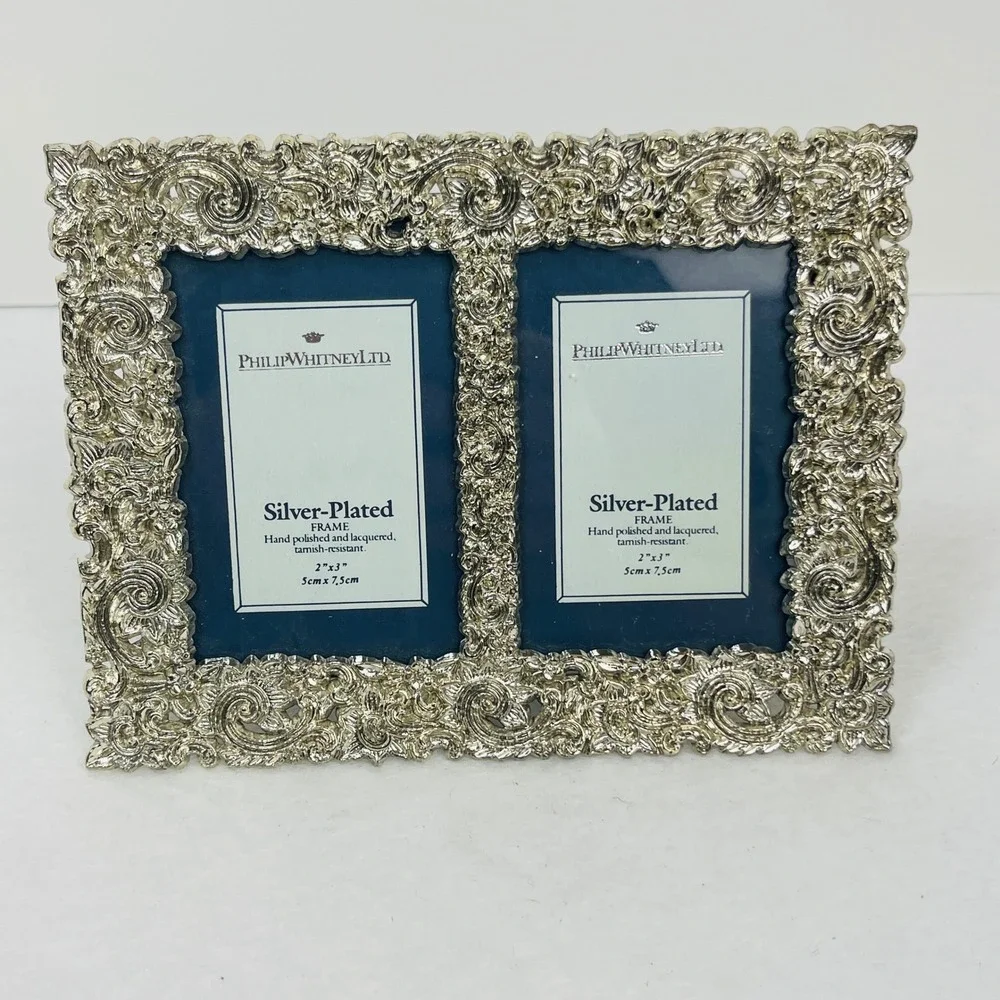 Philip Whitney Ltd Silver Plated Ornate Double Picture Frame 2x3 Victorian Style